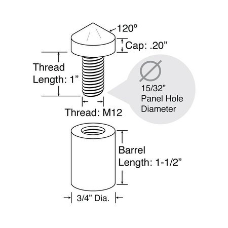 Outwater Round Standoffs, 1-1/2 in Bd L, Chrome, 3/4 in OD 3P1.56.00238